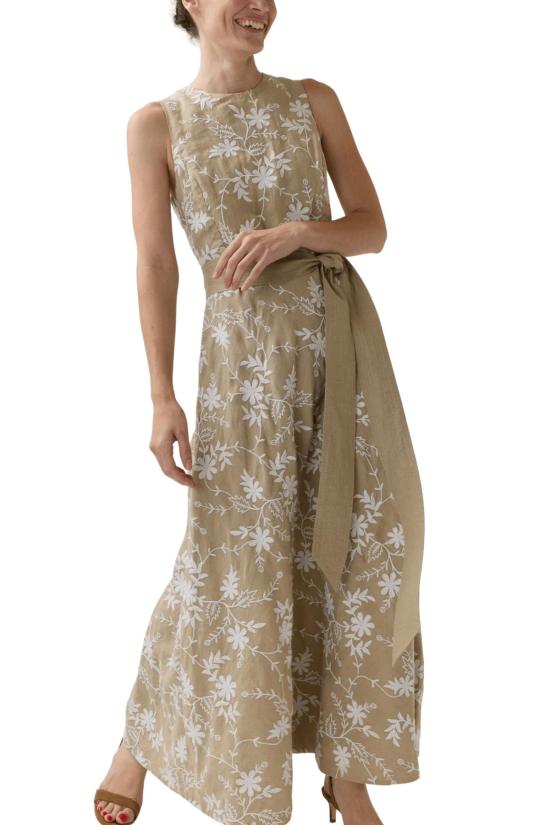  앤 매쉬번 원피스 로잘리 드레스 오트밀 자수 린넨 - ANN MASHBURN