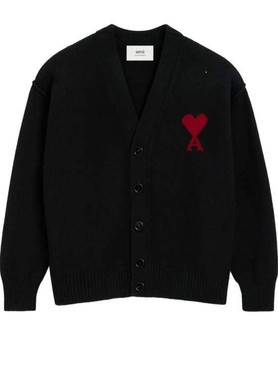 26FW 아미 하트 로고 인타르시아 V넥 가디건 UKC367 018 009 BLACK RED