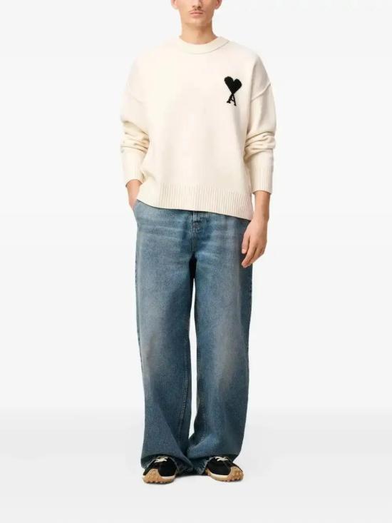 26FW 아미 빅 하트 울 크루넥 스웨터 UKS838 018 151 OFF WHITE BLACK - AMI