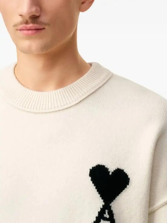 26FW 아미 빅 하트 울 크루넥 스웨터 UKS838 018 151 OFF WHITE BLACK - AMI