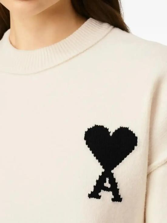 26FW 아미 빅 하트 울 크루넥 스웨터 UKS838 018 151 OFF WHITE BLACK - AMI