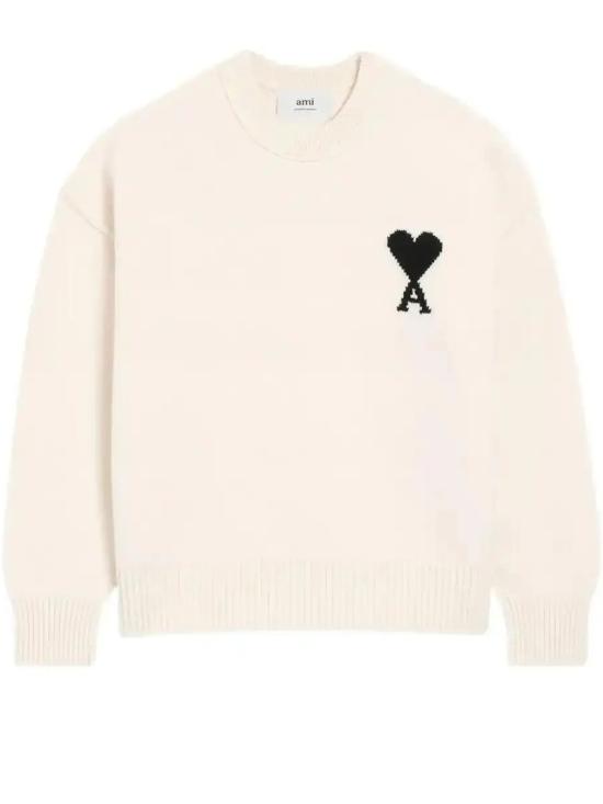 26FW 아미 빅 하트 울 크루넥 스웨터 UKS838 018 151 OFF WHITE BLACK