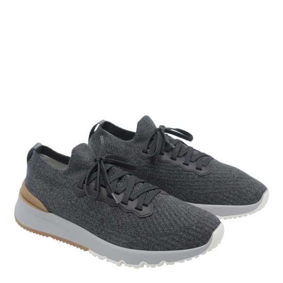 26FW 브루넬로 쿠치넬리 코튼 니트 세미 폴리쉬드 카프스킨 러너 MZUPMBO252 CAQ26 Grey - BRUNELLO CUCINELLI