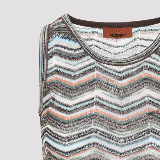 26FW 미소니 민소매 티셔츠 DS26WK0H BK01KS SMSPO MULTICOLOR BLK BROWN - MISSONI