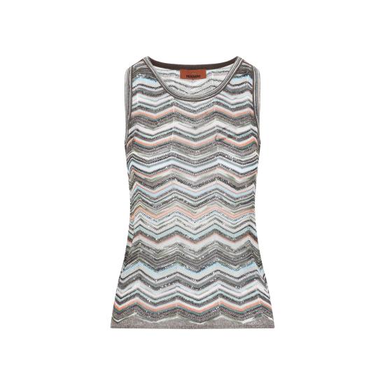 26FW 미소니 민소매 티셔츠 DS26WK0H BK01KS SMSPO MULTICOLOR BLK BROWN - MISSONI