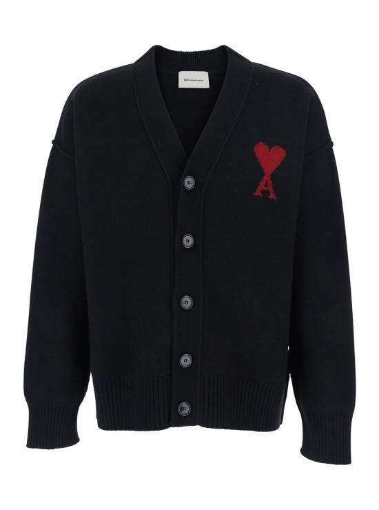 26FW 아미 하트 로고 인타르시아 V넥 가디건 UKC367018009 Black