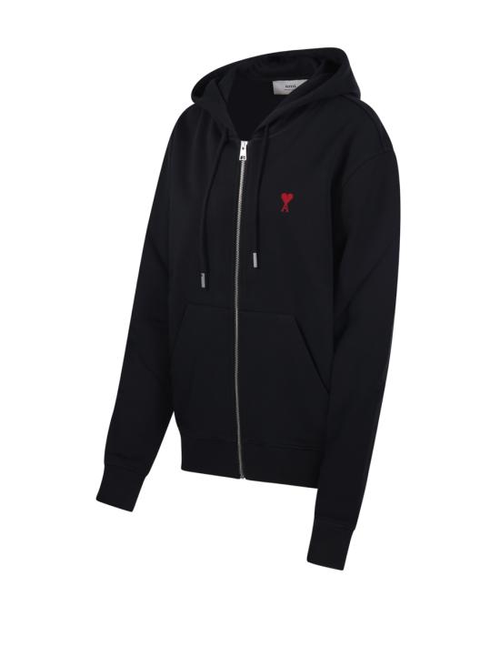 26FW 아미 스몰 하트 로고 루프백 오가닉 코튼 플리스 후드 BFUSW435 730 001 BLACK - AMI