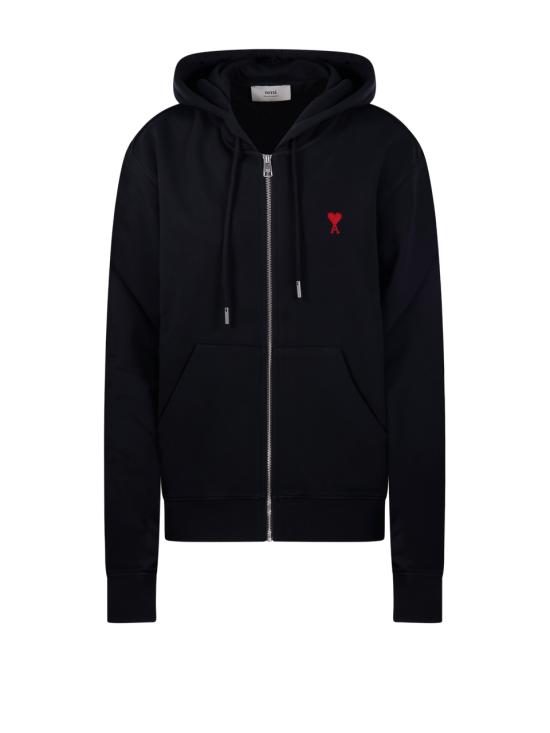 26FW 아미 스몰 하트 로고 루프백 오가닉 코튼 플리스 후드 BFUSW435 730 001 BLACK