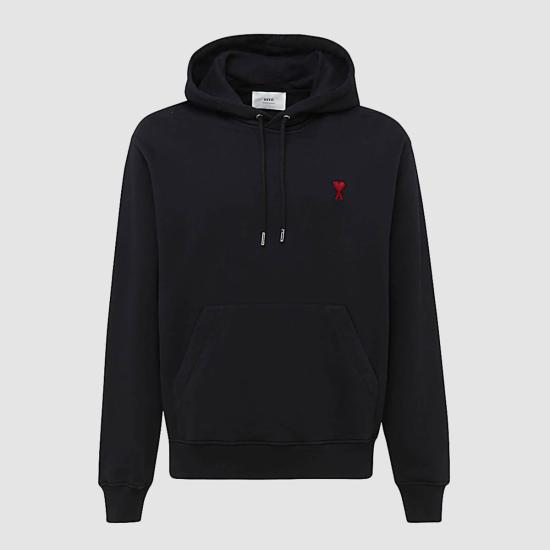 26FW 아미 스몰 하트 로고 루프백 오가닉 코튼 플리스 후드 BFUSW235 730001 BLACK - AMI