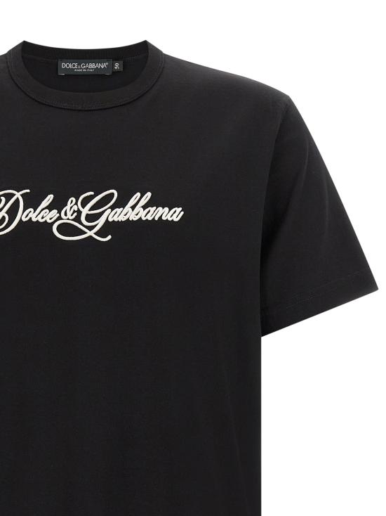 26FW 돌체앤가바나 반팔 티셔츠 로고 자수 티셔츠 블랙 - DOLCE & GABBANA