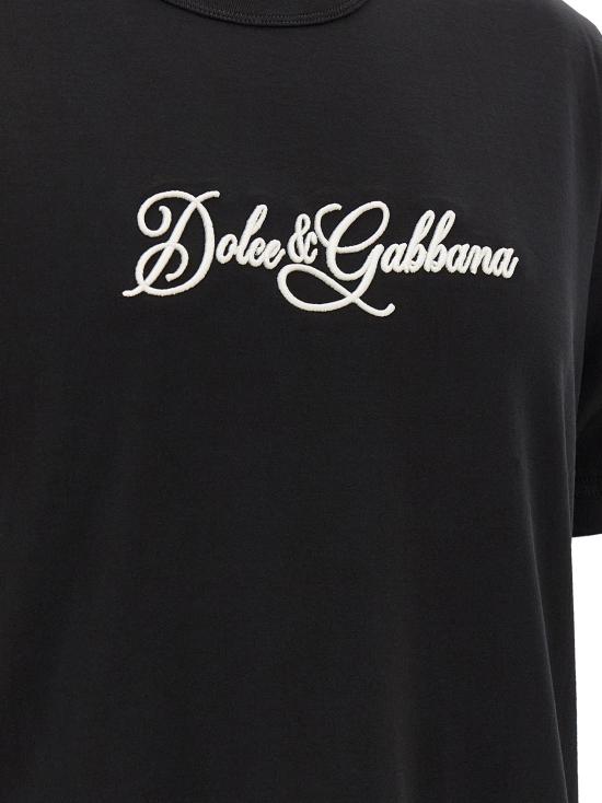 26FW 돌체앤가바나 반팔 티셔츠 로고 자수 티셔츠 블랙 - DOLCE & GABBANA