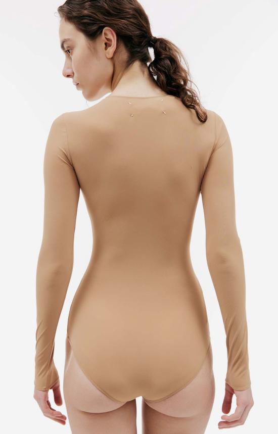  마르지엘라 바디수트 티셔츠 메종  클래식 저지 보디수트 베이지 - MAISON MARGIELA