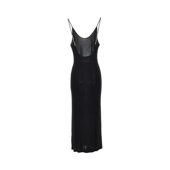 26FW 생로랑 카산드르 체인 백리스 니트 롱 드레스 876792Y38DS Black - SAINT LAURENT