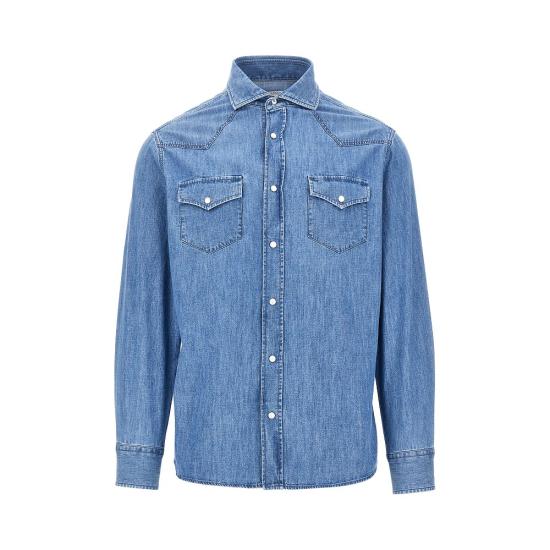 26FW 브루넬로 쿠치넬리 이지 핏 라이트웨이트 데님 셔츠 MH1924008 Blue