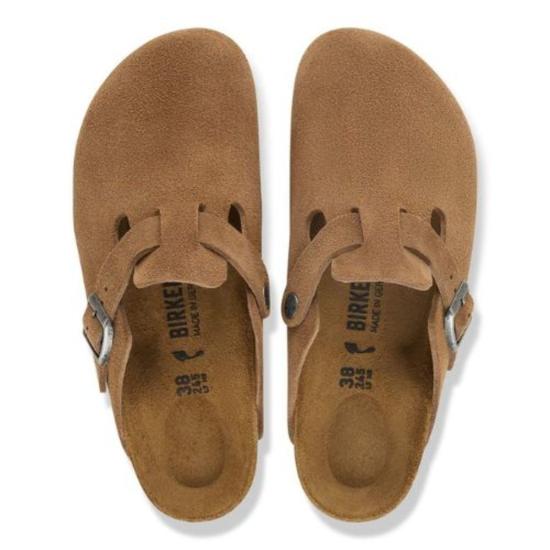  버켄스탁 뮬/슬리퍼 보스턴 스웨이드 가죽 클로그 다크 티 - BIRKENSTOCK
