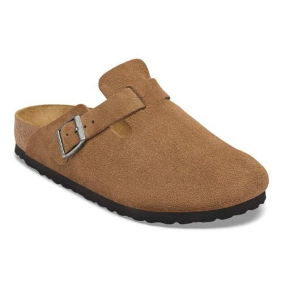  버켄스탁 뮬/슬리퍼 보스턴 스웨이드 가죽 클로그 다크 티 - BIRKENSTOCK