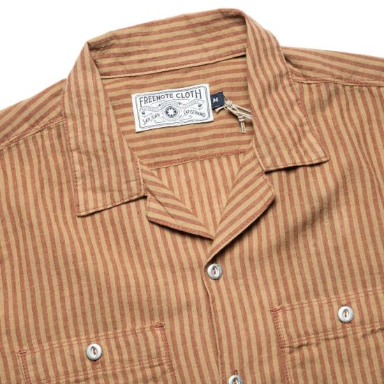  프리노트 클로스 반팔 셔츠 데이턴 반팔 테라코타 스트라이프 - FREENOTE CLOTH