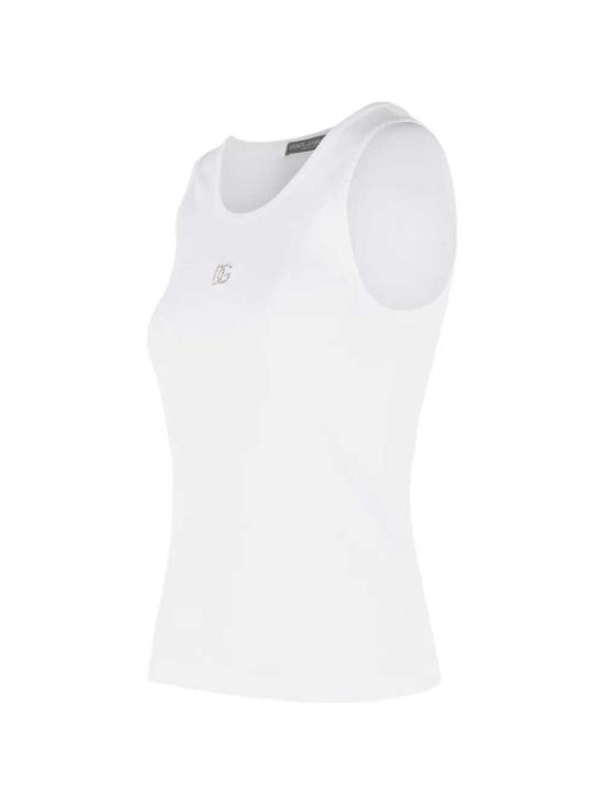 26SS 돌체앤가바나 DG 자수 & 라인스톤 립 탱크탑 F8V40ZGDDL8 W0800 BIANCO OTTICO - DOLCE & GABBANA