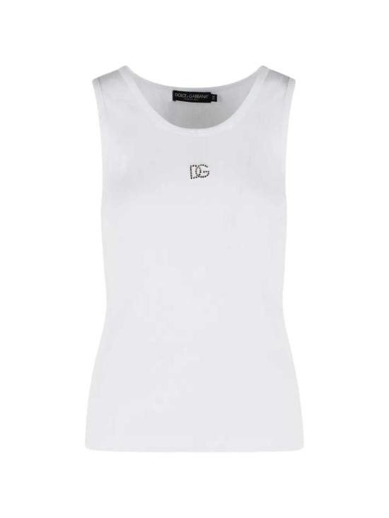 26SS 돌체앤가바나 DG 자수 & 라인스톤 립 탱크탑 F8V40ZGDDL8 W0800 BIANCO OTTICO