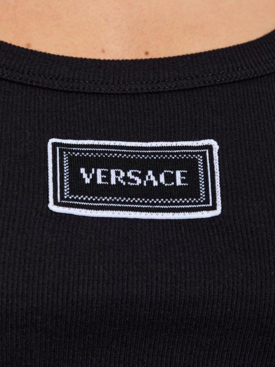 26SS 베르사체 로고 패피 리브드 스트레치 코튼 탱크탑 10232101A172221B000 BLACK - VERSACE