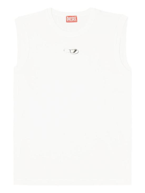 26FW 디젤 심리스 메탈릭 Oval D 코튼 탑 A21743 0JMBB141 Bianco