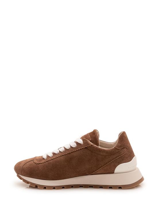 26FW 브루넬로 쿠치넬리 샤이니 탭 디테일 스웨이드 러닝 스니커즈 MZSFG2110 C9773 CARAMELLO - BRUNELLO CUCINELLI