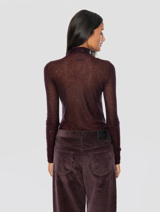 26FW 핑코 터틀넥 Lana Ultrafine 및 Micro Paillettes Prugna의 Maglia - PINKO