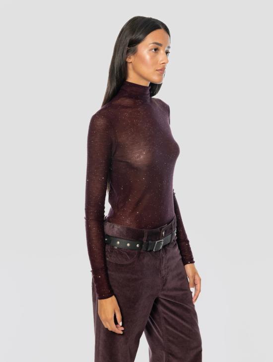 26FW 핑코 터틀넥 Lana Ultrafine 및 Micro Paillettes Prugna의 Maglia - PINKO