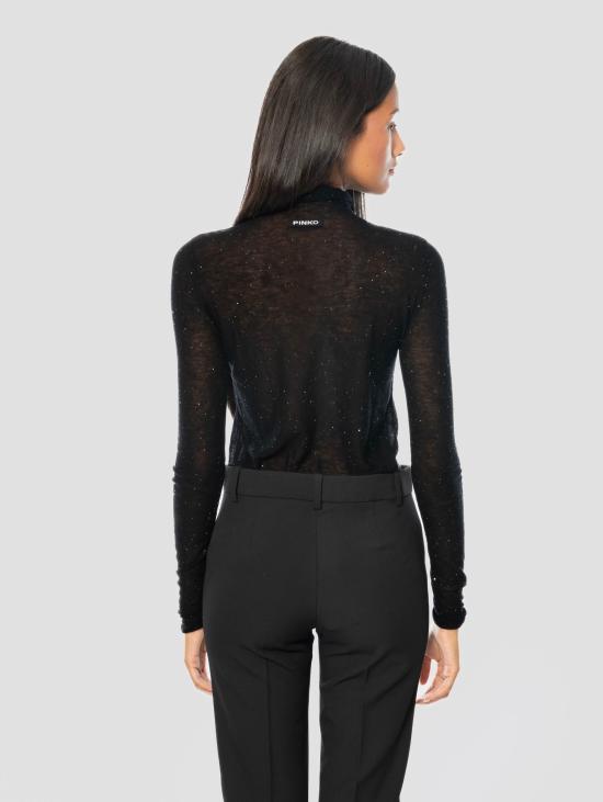 26FW 핑코 터틀넥 Lana Ultrafine과 Micro Paillettes Nero의 Maglia - PINKO
