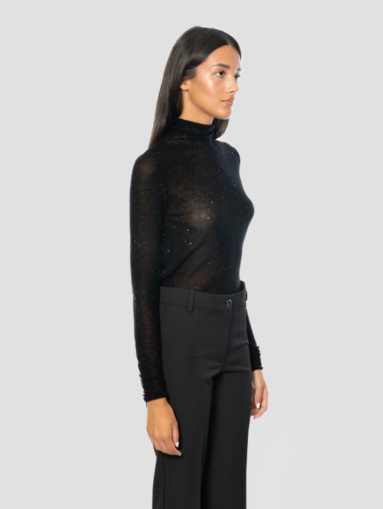 26FW 핑코 터틀넥 Lana Ultrafine과 Micro Paillettes Nero의 Maglia - PINKO