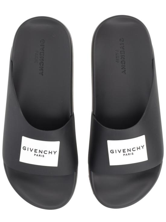26FW 지방시 러버 라벨 슬라이드 뮬 BH302MH1XL 001 BLACK - GIVENCHY
