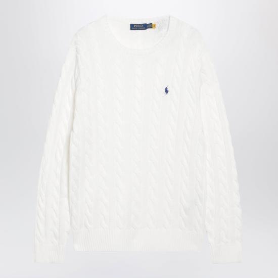 25FW 폴로 랄프로렌 로고 자수 케이블 니트 스웨터 710775885033CO White
