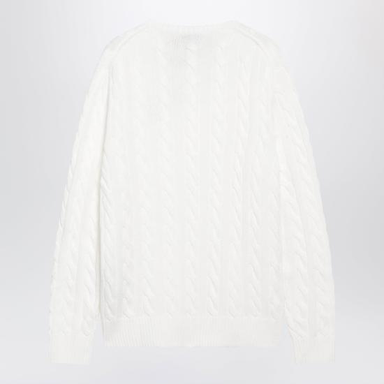 25FW 폴로 랄프로렌 로고 자수 케이블 니트 스웨터 710775885033CO White - POLO RALPH LAUREN