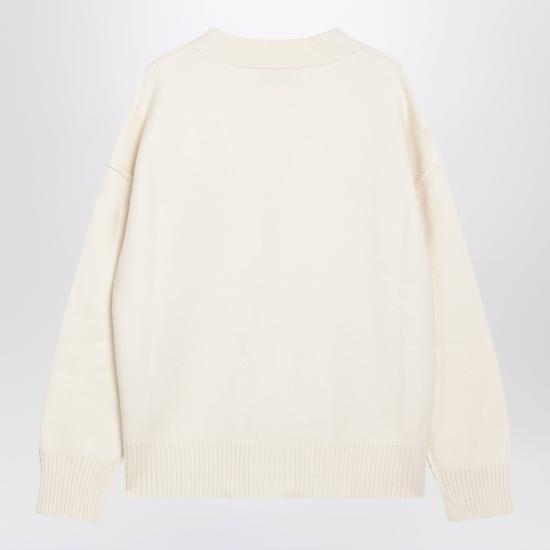 26FW 아미 하트 로고 인타르시아 V넥 가디건 UKC367U018 White - AMI