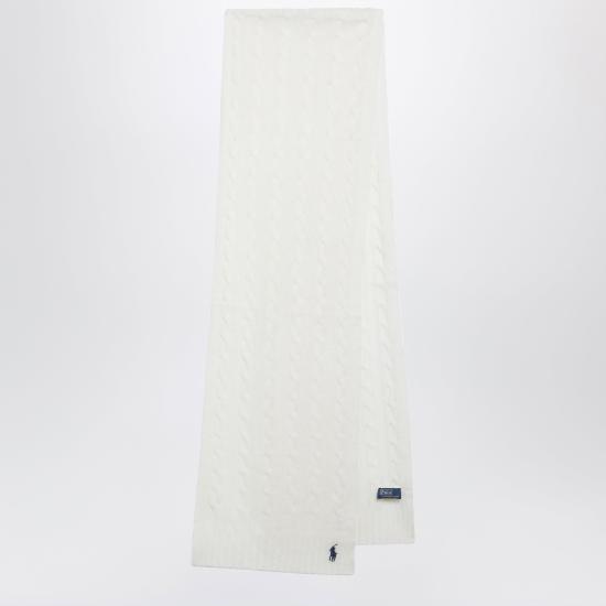 26FW 폴로 랄프로렌 포니 로고 자수 케이블 니트 스카프 455956296002WO White