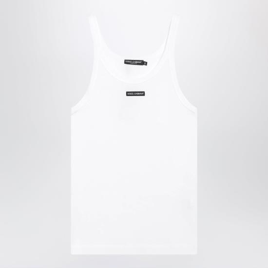 26FW 돌체앤가바나 로고 프린트 코튼 탱크 탑 G8PA8TG7P3I White