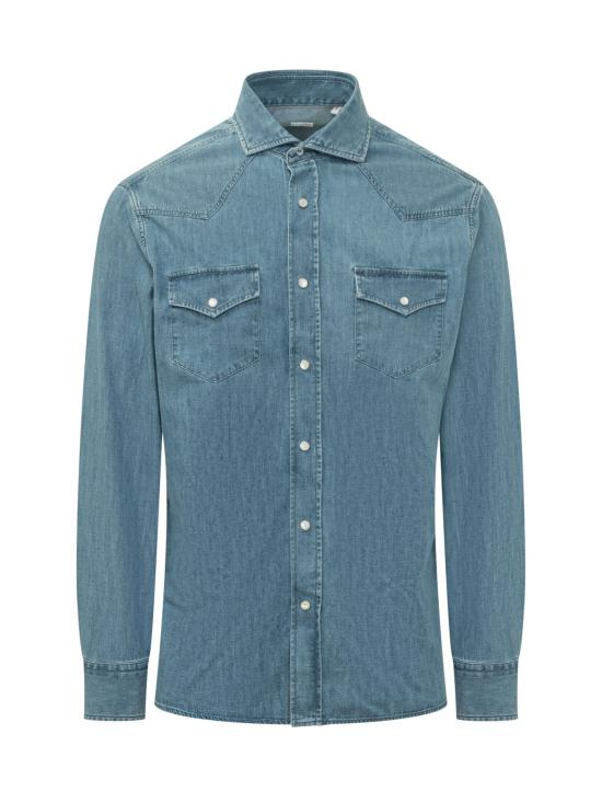 26FW 브루넬로 쿠치넬리 이지 핏 라이트웨이트 데님 셔츠 MH1924008 C8333 MED WASH DENIM