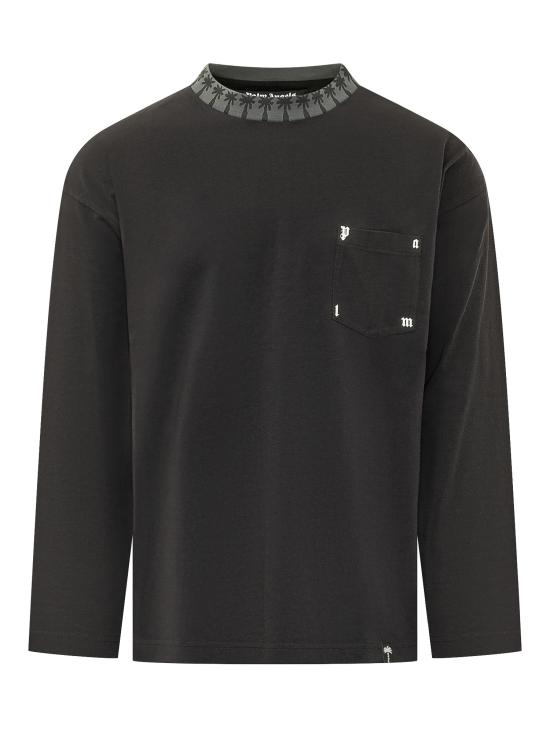 26FW 팜앤젤스 긴팔 티셔츠 PAMAB02F26JR01 1003 BLACK OFF WHITE