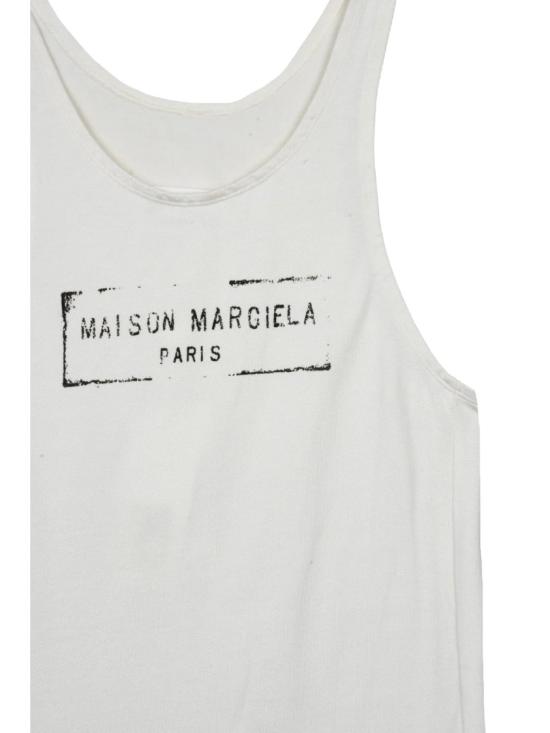 25FW 마르지엘라 민소매 티셔츠 화이트 비스코스 혼방 로고 탱크 - MAISON MARGIELA