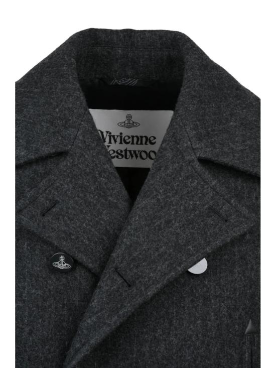 25FW 비비안웨스트우드 코트 로고 버튼 여밈이 있는 더블 브레스트 테일러드 피코트 - VIVIENNE WESTWOOD