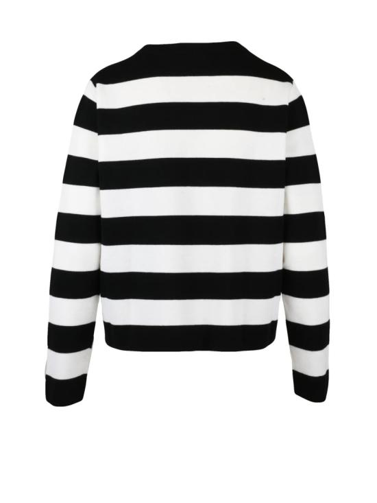 25FW 막스마라 스웨터 빈티지 자수가 놓인 크롭 스타일의 흑백 스트라이프 비테르보 스웨터 - MAX MARA