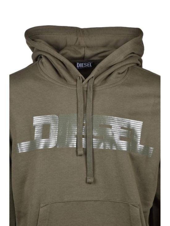  디젤 탑 녹색 면 캥거루 포켓 후드티 - DIESEL