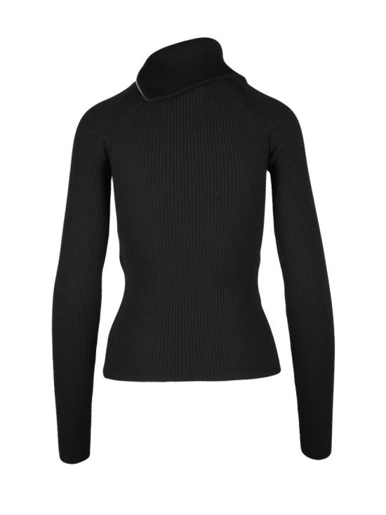 25FW 스포트막스 터틀넥 비대칭 실버 지퍼 디테일이 돋보이는 골지 터틀넥 스웨터 - SPORTMAX