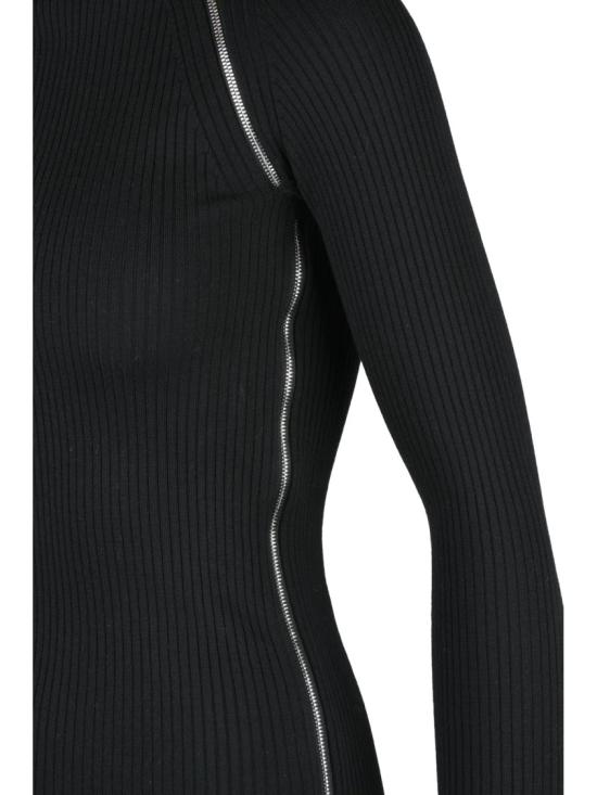 25FW 스포트막스 터틀넥 비대칭 실버 지퍼 디테일이 돋보이는 골지 터틀넥 스웨터 - SPORTMAX