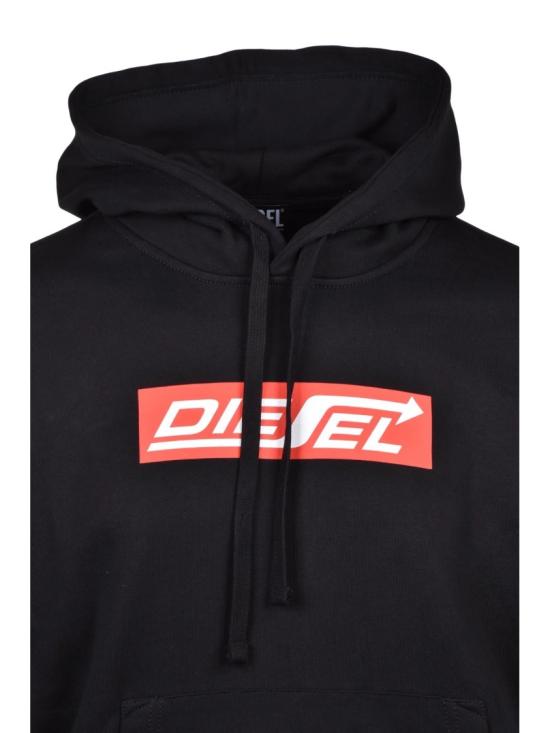  디젤 탑 블랙 코튼 로고 후드티 - DIESEL