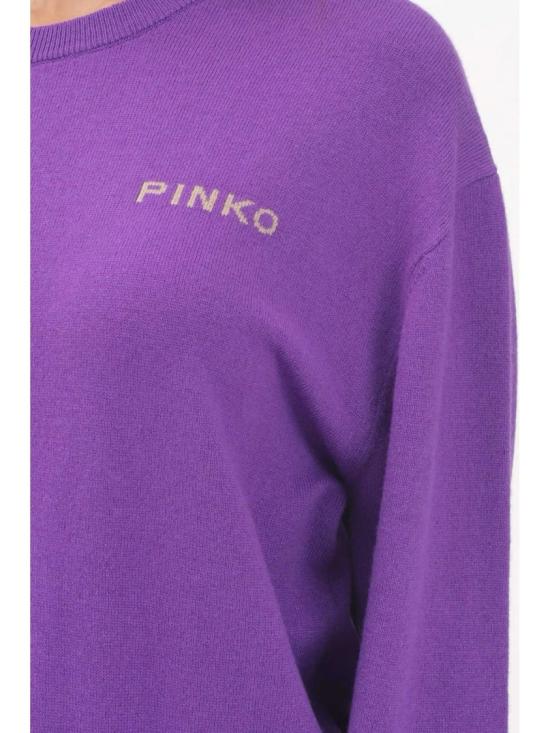 25FW 핑코 스웨터 선명한 보라색의 울-캐시미어 혼방 소재로 만든 짧은 크루넥 스웨터 - PINKO