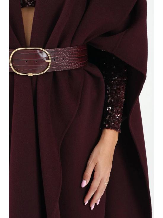 25FW 엘리자베타프랜치 코트 넓은 칼라와 질감 있는 벨트가 있는 민소매 울 케이프 - ELISABETTA FRANCHI