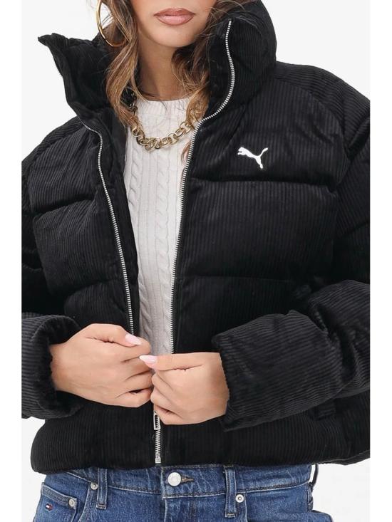 25FW 푸마 숏패딩 블랙 폴리에스터 벨벳 다운 재킷 - PUMA