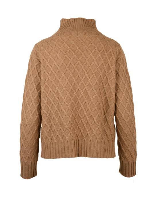 25FW 막스마라 터틀넥 고급스러운 카멜 컬러의 다이아몬드 패턴 니트 터틀넥 스웨터 - MAX MARA