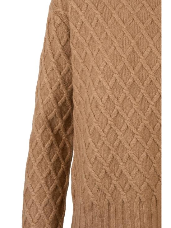 25FW 막스마라 터틀넥 고급스러운 카멜 컬러의 다이아몬드 패턴 니트 터틀넥 스웨터 - MAX MARA